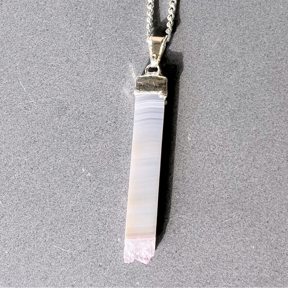 Natural stone pendant necklace on a silver plate chain